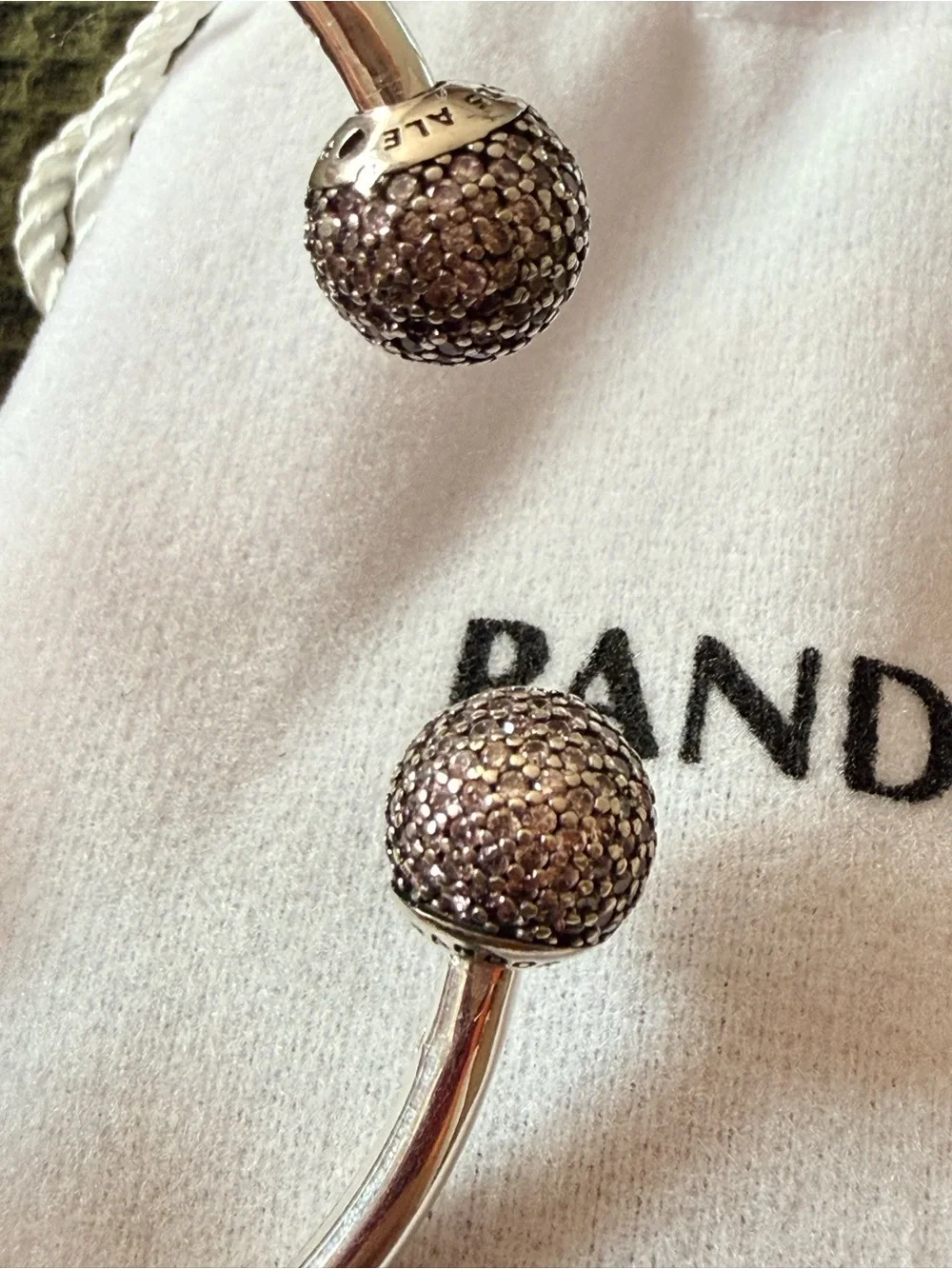Pandora Silver with pink Pavé Ball Open Bangle - Silver Sparkle